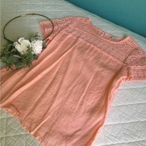 J. Crew Shabby Chic Linen Shirt with Crochet Trim